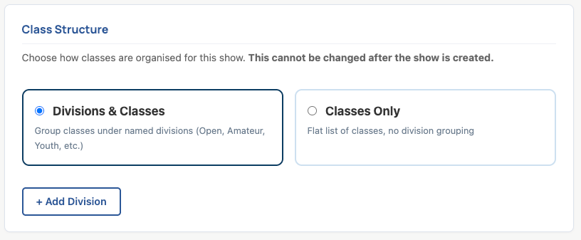 Class Structure choices for a Division/Class Show
