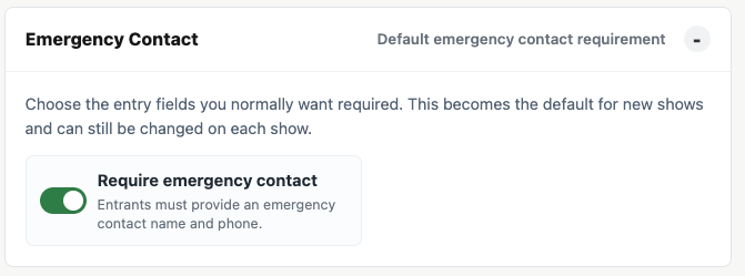Default emergency contact setting for show entries