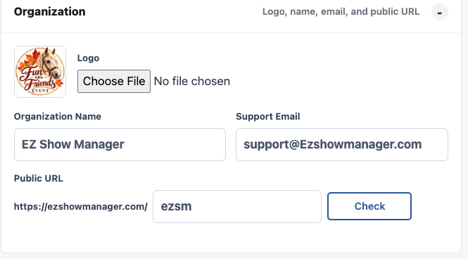 Organization settings for a Show Manager account