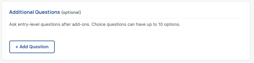 Additional Questions section of the Division/Class Show setup form