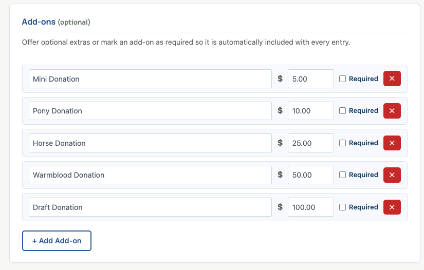 Show setup fields for paid add-ons
