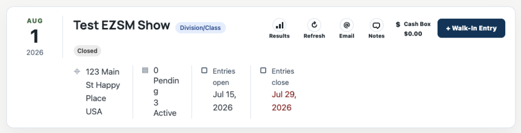 Division Class Secretary Show Card header and tools