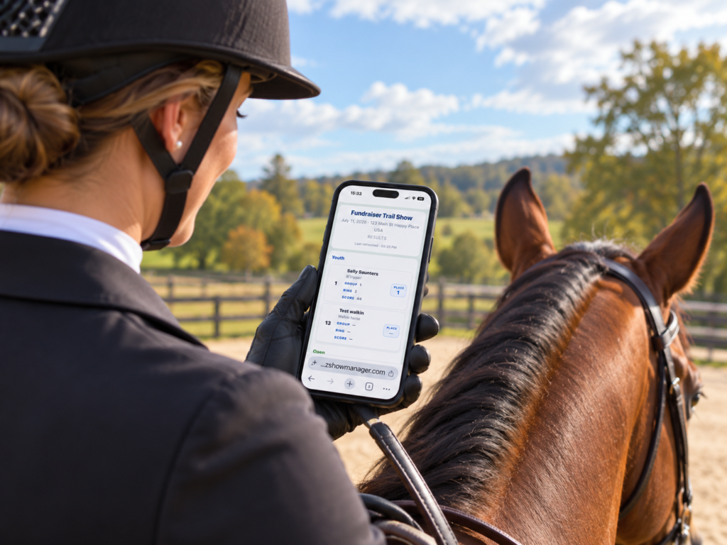 EZ Show Manager live public horse show results page