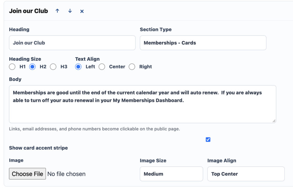 Blue Ribbon Page Builder editing a Memberships Cards section