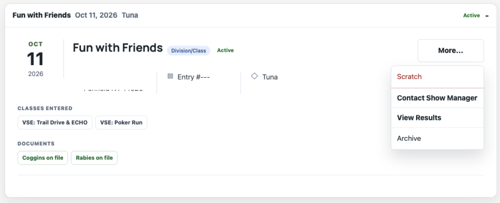 My Shows entry card with the More menu open